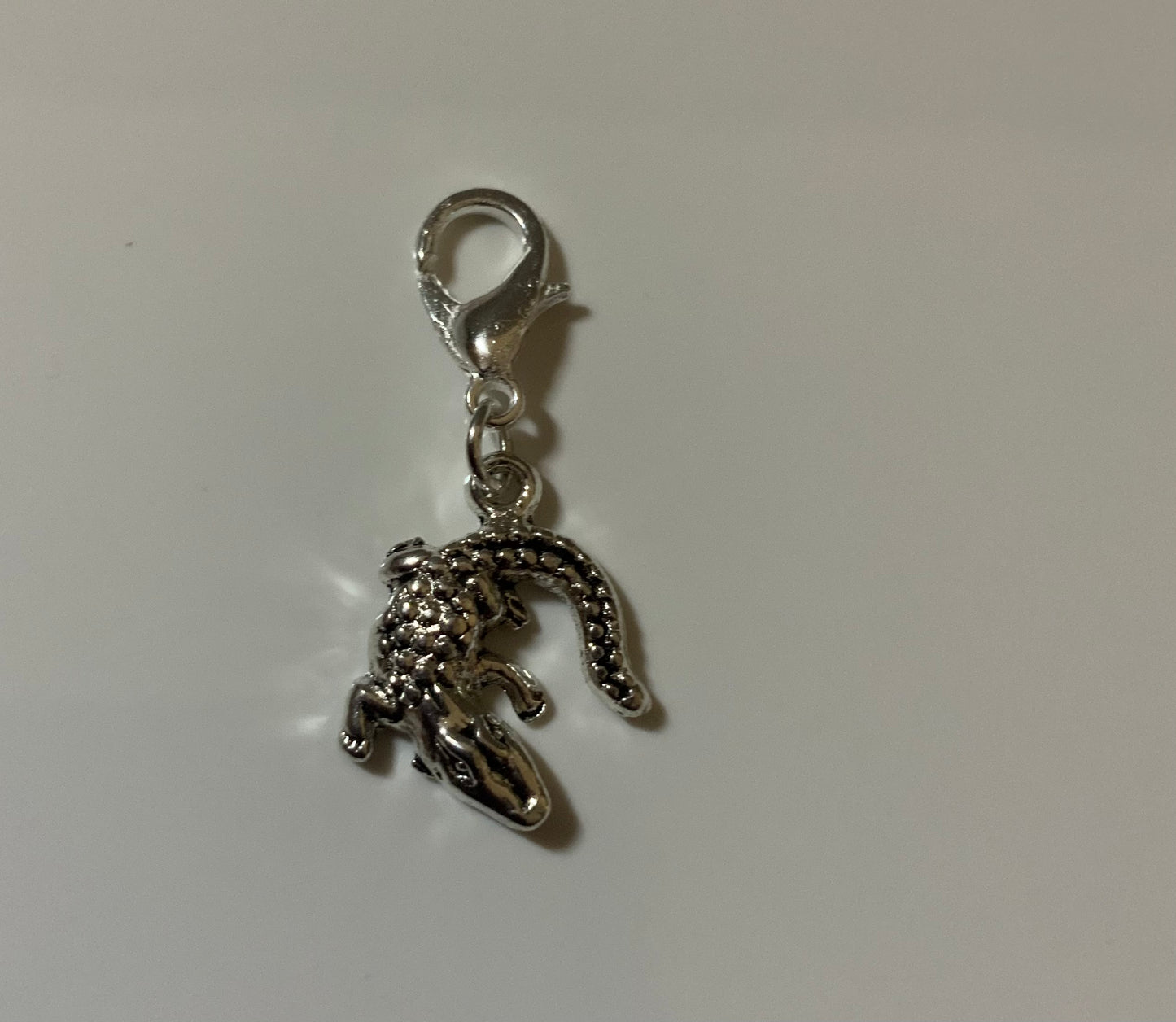 Handbag Dangle, Zipper Pull, Charm Crocodile Silver tone Clip-On or Bail