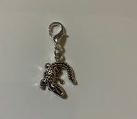 Handbag Dangle, Zipper Pull, Charm Crocodile Silver tone Clip-On or Bail