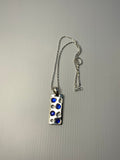 Short Necklace with Blue Rhinestone on Long Rectangle Pendant - Silver Plated