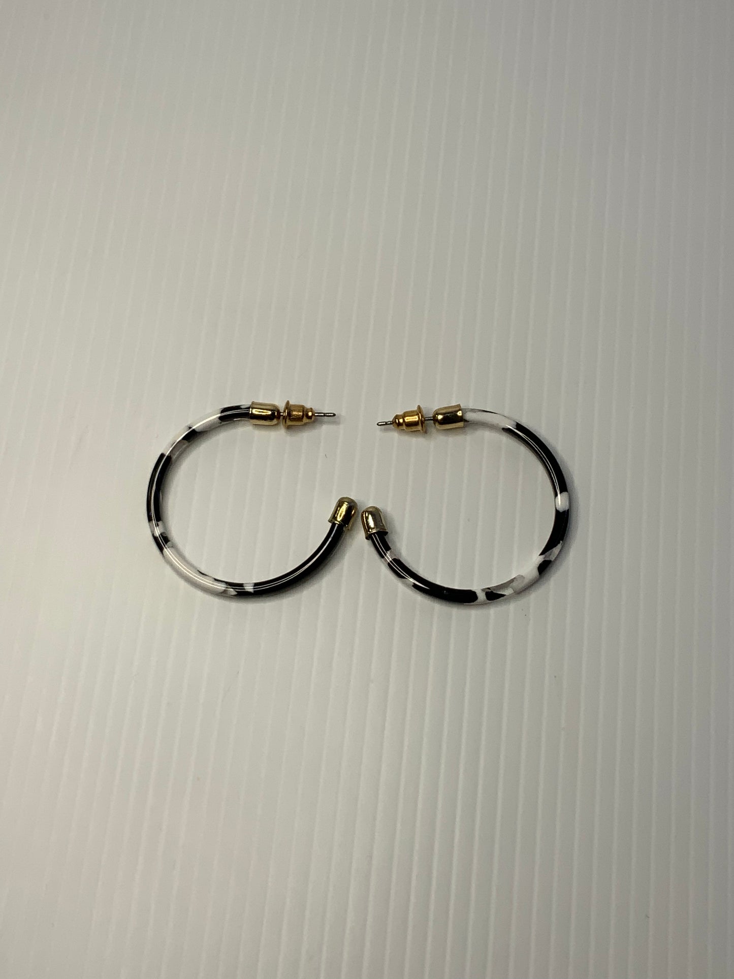 Large size Enamel Open Hoop Dangle Earrings Black & White -Pierced Earrings