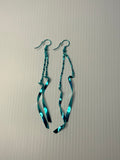 Long Wavey Ribbon Like & Ball Chain Metal Earrings Blue Pierced Hooks
