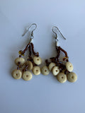 Light Tan Round Disc Beaded Tassel Long Drop Earrings Brown Bead - Pierced only