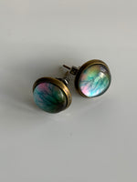 Stud Earrings Pierced medium Round Circle Blue Green Pink Purple colours