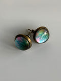 Stud Earrings Pierced medium Round Circle Blue Green Pink Purple colours