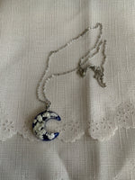 Half Moon Pendant Necklace Epoxy with Cloud Flakes Pendant on Fine Link Chain