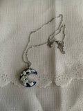Half Moon Pendant Necklace Epoxy with Cloud Flakes Pendant on Fine Link Chain