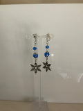 Silver Tone Snowflake Charm Dangle Crystals blue & Crystal Clear  Earrings Pierced or Clip-On  avail